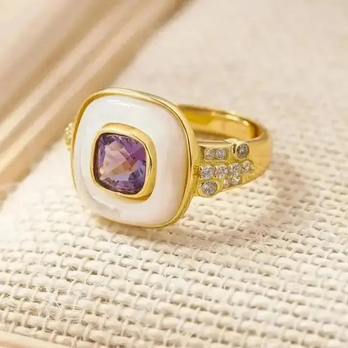 Women Purple Stone Geometric Ring | Amethyst Sterling Silver Design - Mystic Soul Jewelry