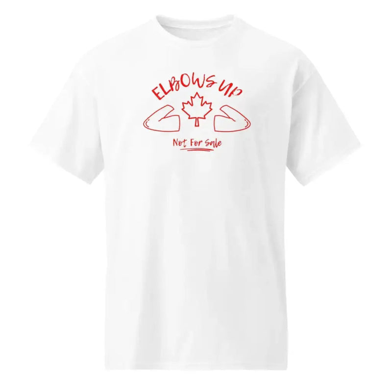 Elbows Up Canada White T Shirt with Maple Leaf