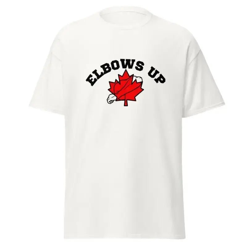 elbows up maple leaf with arm t shirt