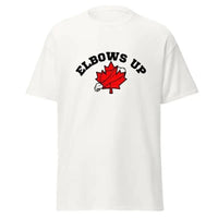 elbows up maple leaf with arm t shirt